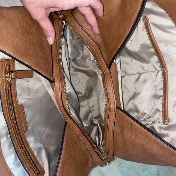 NWOT Calvin Klein Triple Compartment Reyna Tote in Caramel Color - Picture 6 of 16